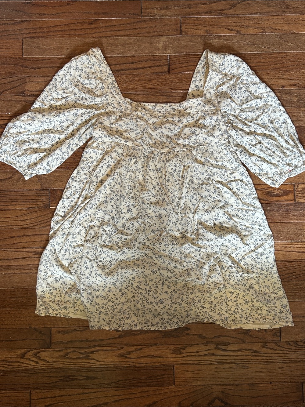 Ralph Lauren Cream Floral Square-Neck Puff Sleeve Top